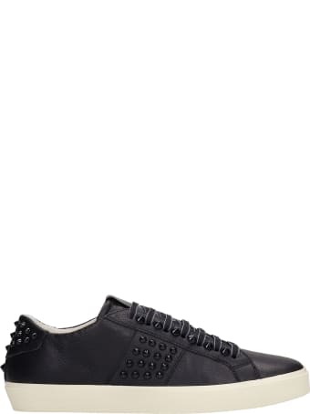 Leather Crown Sneakers In Black Leather