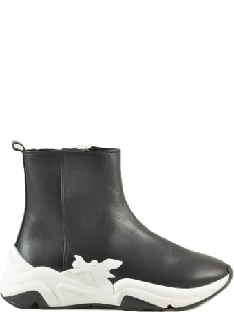 Patrizia Pepe Black Leather Booties W/rubber Sole