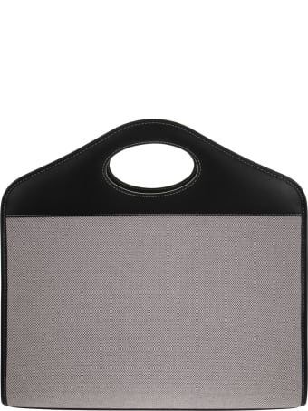 Burberry Medium Two-tone Tote Pocket In Canvas And Leather