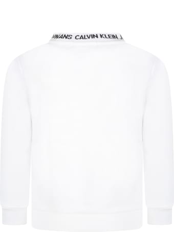Calvin Klein White Sweatshirt For Kids With Black Logo