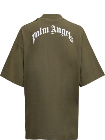 Palm Angels Military Green T-shirt With Front Bear Print