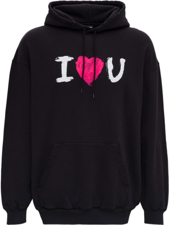 Balenciaga Black Jersey Hoodie With I Love You Print