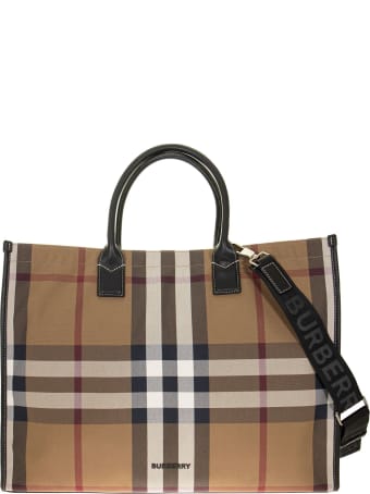 Burberry Denny Ocg - Tote In Cotton Canvas With Tartan Pattern