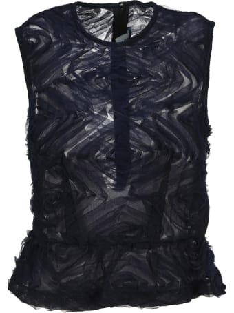 Comme Des Garçons Girl Navy Floral-appliqué Sleeveless Blouse