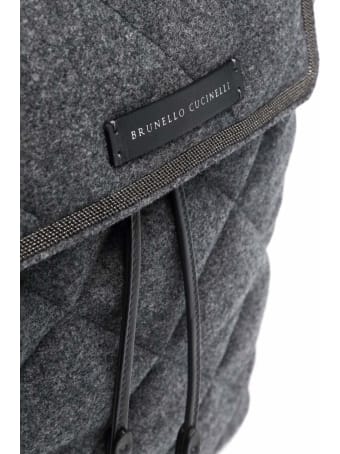 Brunello Cucinelli Grey Quilted Wool And Leather Backpack