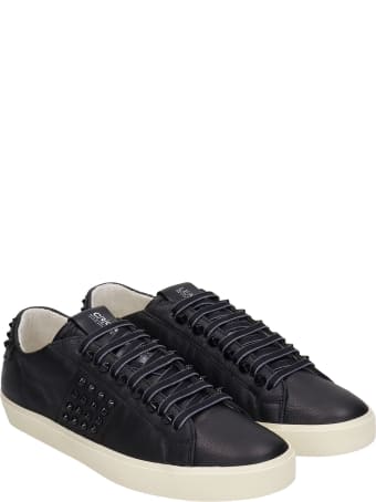 Leather Crown Sneakers In Black Leather