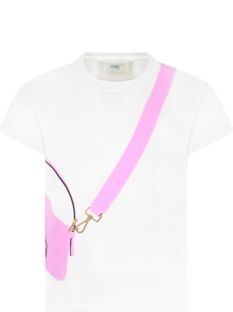 Fendi White T-shirt For Girl With Purple Bag