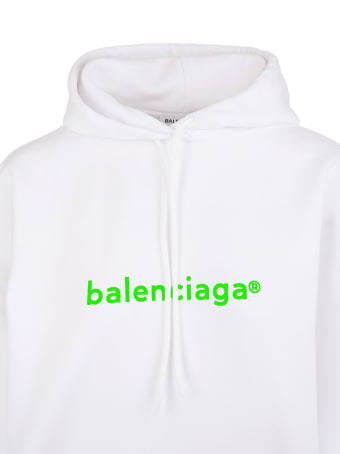 Balenciaga Unisex White And Fluo Green "new Copyright" Hoodie