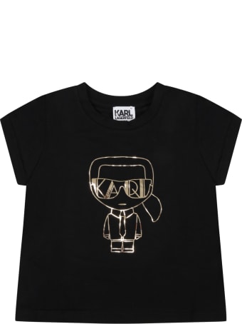 Karl Lagerfeld Kids Black T-shirt For Girl With Karl Lagerfeld And Logo