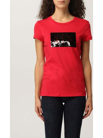 Armani Collezioni Armani Exchange T-shirt Half Sleeve Crewneck Sequin Logo Writing