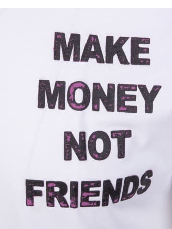Make Money Not Friends White T-shirt With Purple Front And Back Logo