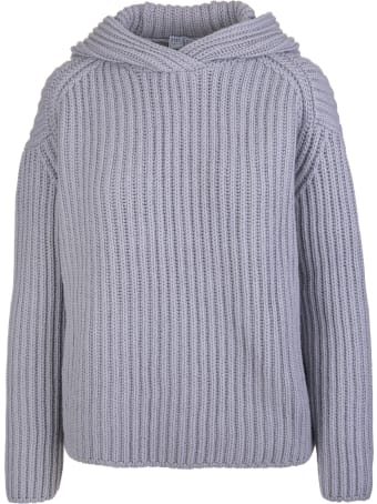 Fedeli Woman Hooded Sweater In Dust Grey Ribbed Cashmere