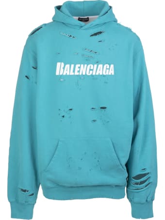 Balenciaga Unisex Turquoise Caps Destroyed Hoodie