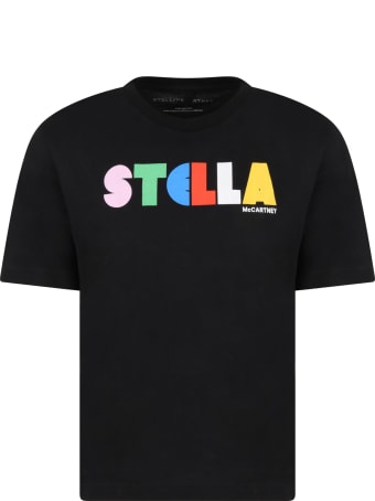Stella McCartney Kids Black T-shirt For Kids With Flowers
