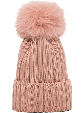 Moncler Pink Wool Hat With Pom Pon Detail And Logo Patch