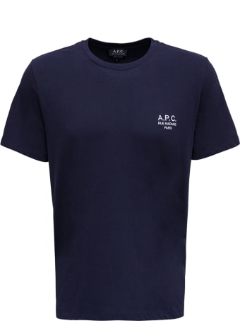 A.P.C. Blue Cotton T-shirt With Logo Print