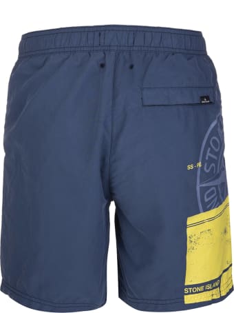 Stone Island Navy Blue Block Swim Shorts Man