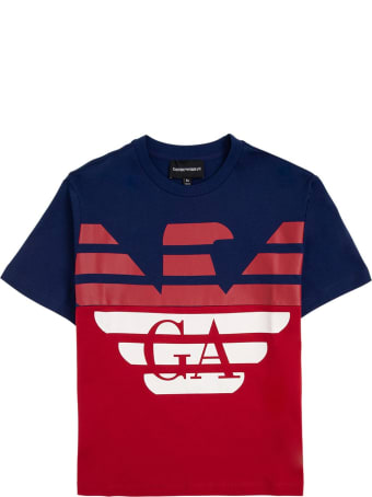 Emporio Armani Bicolor Cotton T-shirt With Logo Print