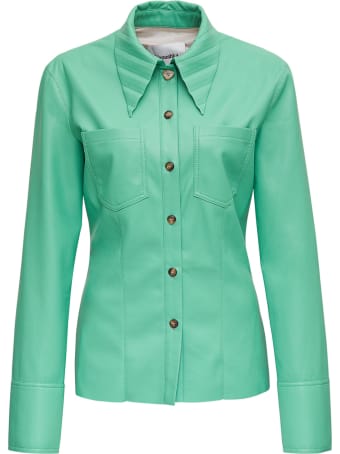 Nanushka Priya Vegan Leather Shirt With Plisse Collar