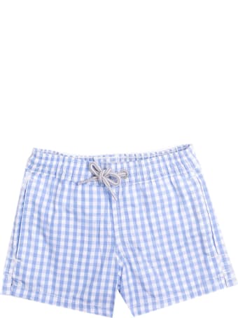 MC2 Saint Barth Light Blue Vichy Cotton Swim Shorts For New Born