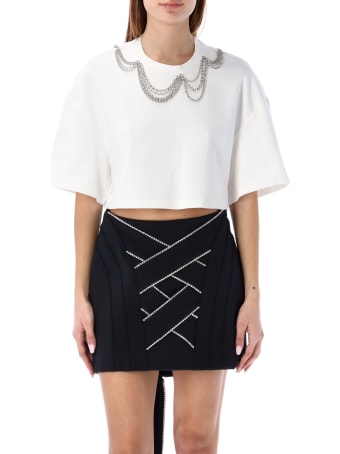 AREA Crystal-embellished Cropped T-shirt
