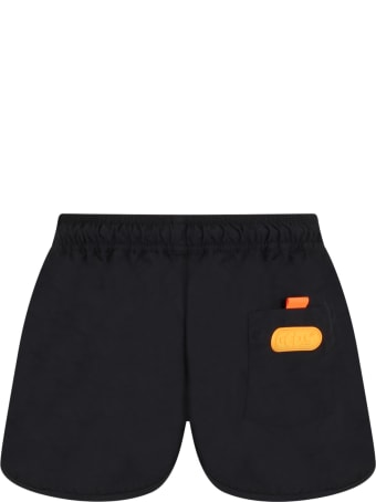 GCDS Mini Black Swim Short For Boy With Logo