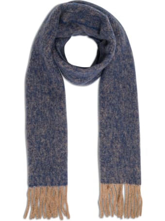 Momonì Le Porge Blue And Beige Wool Scarf