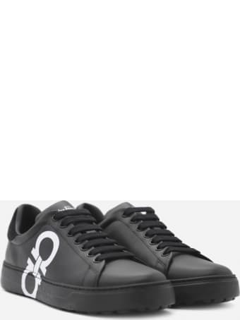 Salvatore Ferragamo Leather Sneakers With Contrasting Gancini Print