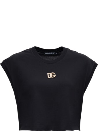 Dolce & Gabbana Black Cotton Cropt-shirt With Logo