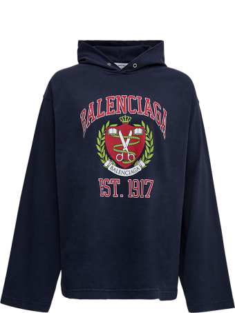 Balenciaga Organic Cotton Blue Hoodie With College Print