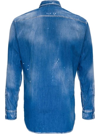 Dsquared2 Denim Shirt With Paint Splatters Detail