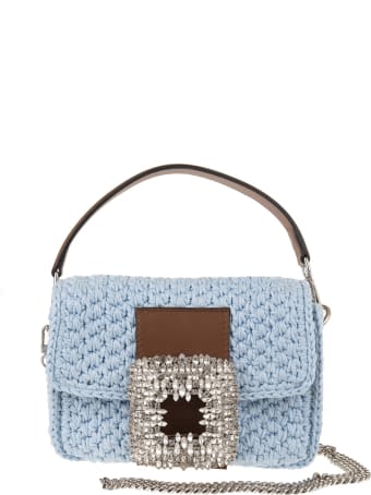 Gedebe Light Blue Medium Mia Crochet Bag With Crystals
