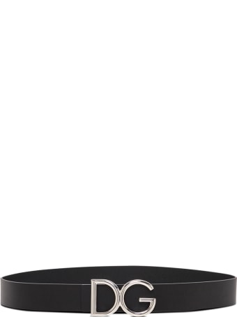 Dolce & Gabbana Black Leather Belt With Logo Buckle