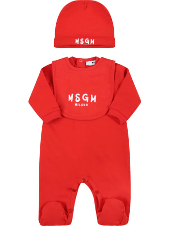 MSGM Red Set Fo Babykids With White Logo