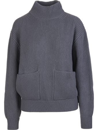 Fedeli Woman Turtleneck Sweater In Dark Grey Ribbed Cashmere With Pockets