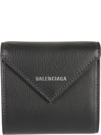 Balenciaga Grained Leather Flap Logo Wallet
