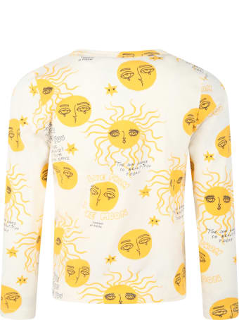 Mini Rodini Ivory T-shirt For Kids With Yellow Moon