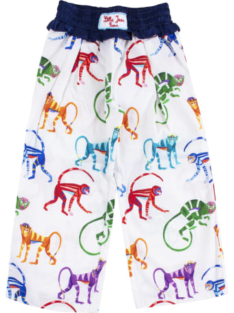 Stella Jean Girl's Pants In Cotton Printed With Monkeys