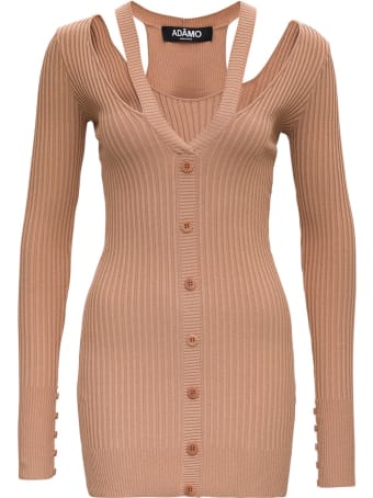 Andrea Adamo Beige Ribbed Knit Dress