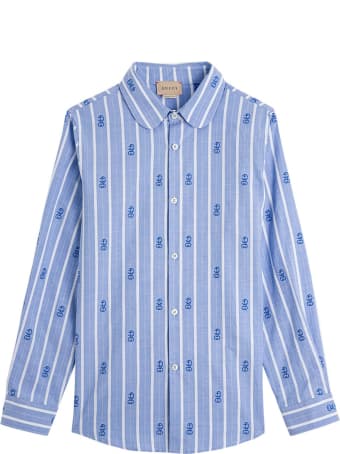 Gucci Striped Cotton Shirt With Gg Motif