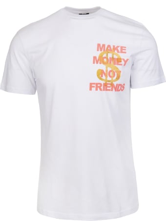 Make Money Not Friends White T-shirt With Coral Pink Logo And Golden Glitter Dollar
