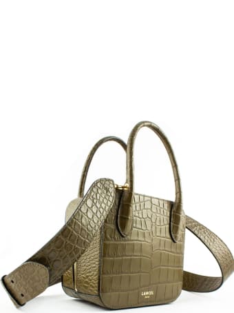 Lancel Shiny Crocodile-style Khaki Leather Handbag