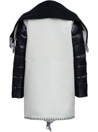 Moncler Wool And Nylon Cape With Logo Print And Fringes