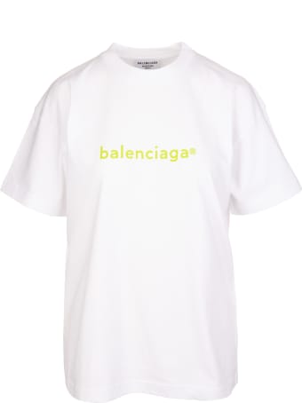Balenciaga Woman White And Lime Medium Fit New Copyright T-shirt