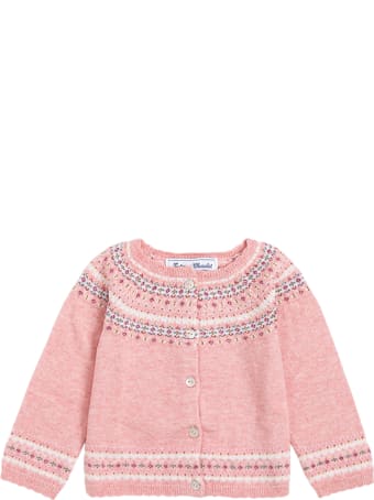 Tartine et Chocolat Pink Cotton Blend Cardigan With Floral Print