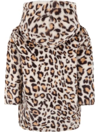 Douuod Beige Coat For Girl With Animalier Details