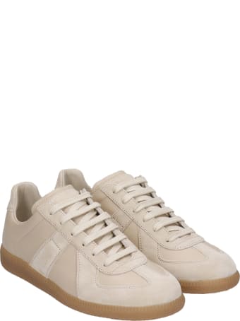 Maison Margiela Replica Sneakers In Beige Suede And Leather