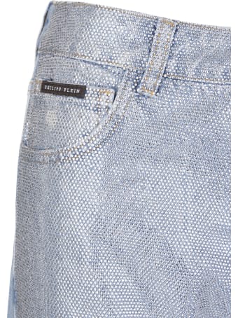 Philipp Plein Woman High Waist Cropped Jeans With Crystals