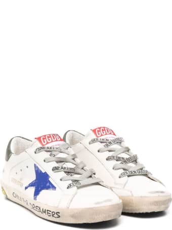 Golden Goose Junior White Super-star Sneakers With Blue Star And Black Spiler
