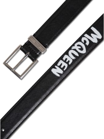 Alexander McQueen Black Leather Belt With Logoed Buckle
